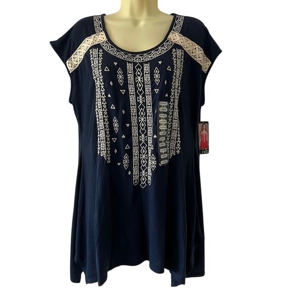 rxb Navy Blue & Cream Embellished Sleeveless Knit Tunic Top NWT - Picture 1 of 9
